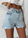 Yüksek Bel %100 Pamuklu Eskitme Detaylı Denim Şort - Premium Jean Shorts