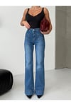 Yüksek Bel Açık Mavi Geniş Paça Manşet Detaylı Denim Kadın Pantolon