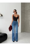Yüksek Bel Açık Mavi Geniş Paça Manşet Detaylı Denim Kadın Pantolon