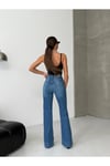 Yüksek Bel Açık Mavi Geniş Paça Manşet Detaylı Denim Kadın Pantolon