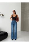 Yüksek Bel Açık Mavi Geniş Paça Manşet Detaylı Denim Kadın Pantolon
