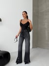 Yüksek Bel Antrasit Yıkamalı Paça Detaylı Wide Leg Jean