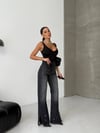 Yüksek Bel Antrasit Yıkamalı Paça Detaylı Wide Leg Jean