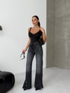 Yüksek Bel Antrasit Yıkamalı Paça Detaylı Wide Leg Jean