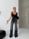 Yüksek Bel Antrasit Yıkamalı Paça Detaylı Wide Leg Jean