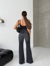 Yüksek Bel Antrasit Yıkamalı Paça Detaylı Wide Leg Jean