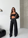 Yüksek Bel Arka Yırtıklı Wide Leg Denim Pantolon