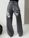 Yüksek Bel Arka Yırtıklı Wide Leg Denim Pantolon