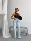 Yüksek Bel Asimetrik Geniş Paça Pamuklu  Denim Pantolon