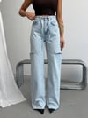 Yüksek Bel Asimetrik Geniş Paça Pamuklu  Denim Pantolon