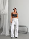 Yüksek Bel Asimetrik Geniş Paça Pamuklu  Denim Pantolon