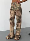 Yüksek Bel Batik Desenli Geniş Paça Jean
