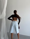 Yüksek Bel Bermuda Jean Şort Kadın Oversize Denim Şort Yırtık Detaylı
