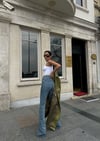 Yüksek Bel Bol ve Geniş Paça Cepli Klasik Lıkralı Denim Pantolon