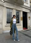 Yüksek Bel Bol ve Geniş Paça Cepli Klasik Lıkralı Denim Pantolon