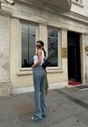 Yüksek Bel Bol ve Geniş Paça Cepli Klasik Lıkralı Denim Pantolon
