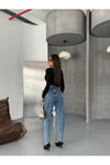 Yüksek Bel Buz Mavisi Mom Jeans