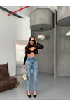 Yüksek Bel Buz Mavisi Mom Jeans