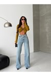 Yüksek Bel Çapraz Kemer Detaylı Wide Leg Denim Pantolon – Açık Mavi