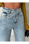 Yüksek Bel Çapraz Kemer Detaylı Wide Leg Denim Pantolon – Açık Mavi