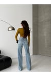 Yüksek Bel Çapraz Kemer Detaylı Wide Leg Denim Pantolon – Açık Mavi