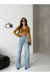 Yüksek Bel Çapraz Kemer Detaylı Wide Leg Denim Pantolon – Açık Mavi