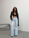 Yüksek Bel Cepli Aksesuarlı Geniş Paça Trend Pamuklu Jean Pantolon