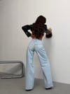 Yüksek Bel Cepli Aksesuarlı Geniş Paça Trend Pamuklu Jean Pantolon