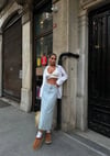 Yüksek Bel  Denim Midi Etek – Arkası Yırtmaçlı Jean Etek