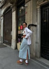 Yüksek Bel  Denim Midi Etek – Arkası Yırtmaçlı Jean Etek