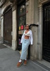 Yüksek Bel  Denim Midi Etek – Arkası Yırtmaçlı Jean Etek