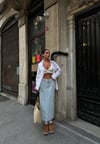 Yüksek Bel  Denim Midi Etek – Arkası Yırtmaçlı Jean Etek