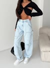 Yüksek Bel Dikişli ve Yırtık Detaylı Wide Leg Jean