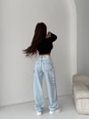 Yüksek Bel Dikişli ve Yırtık Detaylı Wide Leg Jean