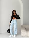Yüksek Bel Dikişli ve Yırtık Detaylı Wide Leg Jean