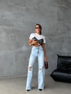 Yüksek Bel Dizleri Yırtık Detaylı Wide Leg Jean