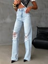 Yüksek Bel Dizleri Yırtık Detaylı Wide Leg Jean