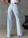 Yüksek Bel Dizleri Yırtık Detaylı Wide Leg Jean