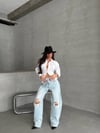 Yüksek Bel Dizleri Yırtık Wide Leg Jean Pantolon