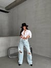 Yüksek Bel Dizleri Yırtık Wide Leg Jean Pantolon