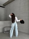 Yüksek Bel Dizleri Yırtık Wide Leg Jean Pantolon