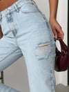 Yüksek Bel Düz Paça Mavi Jean