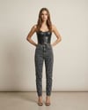 Yüksek Bel Füme Yıkamalı Mom Fit Denim Pantolon