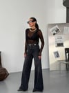 Yüksek Bel Geniş Paça Denim Jean Pantolon