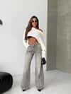 Yüksek Bel Geniş Paça Denim Jean Pantolon