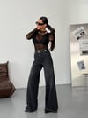 Yüksek Bel Geniş Paça Denim Jean Pantolon
