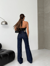 Yüksek Bel Geniş Paça Manşet Detaylı Kadın Denim Pantolon