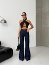 Yüksek Bel Geniş Paça Manşet Detaylı Kadın Denim Pantolon