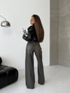 Yüksek Bel Geniş Paça Yıkamalı Denim Pantolon