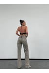 Yüksek Bel Gri Yıkamalı Straight Fit Denim Pantolon